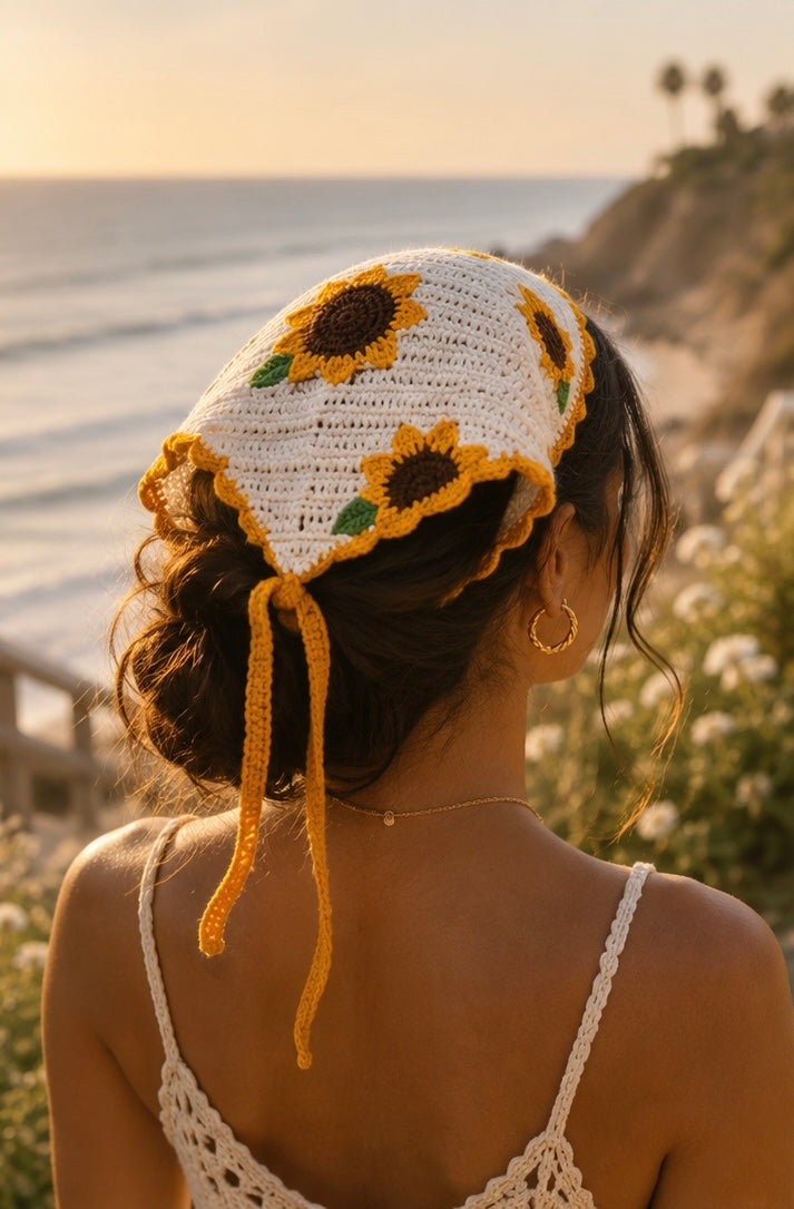 The Sunbeam Bloom Crochet Headscarf
