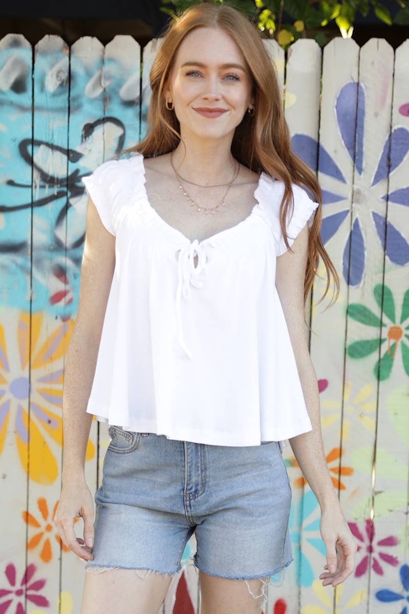 X2EG8-ASIS FLOWY CAP SLEEVE KNIT BABYDOLL TOP