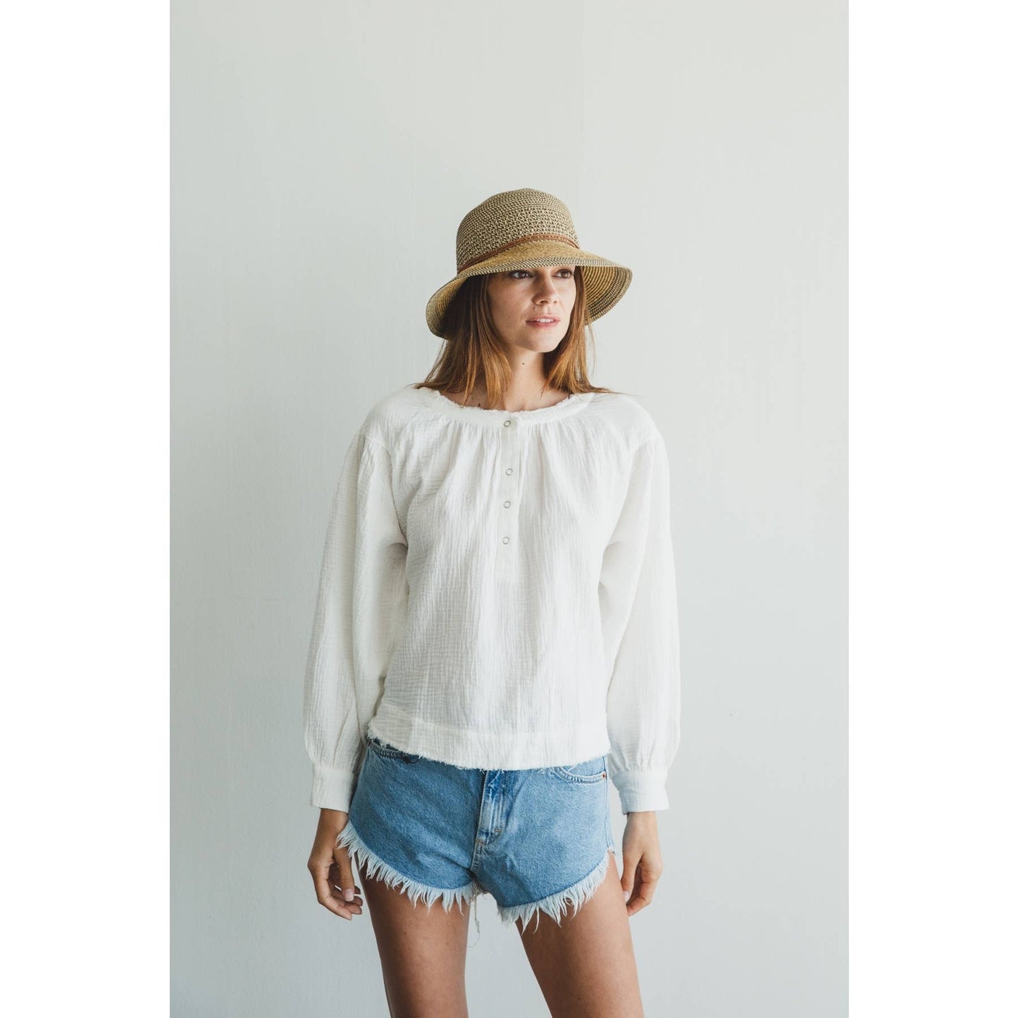 Bestselling summer bucket hat in mixed straws Lacy string ba