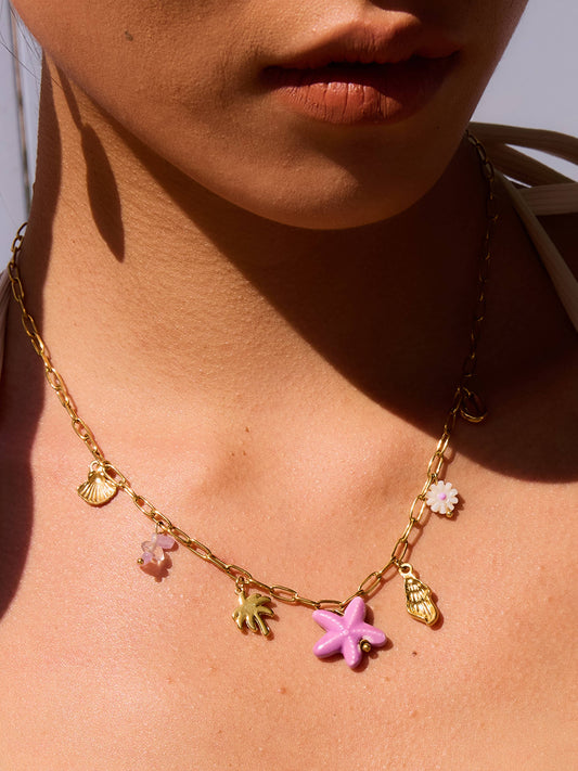 Starfish and Palm Charm Necklace