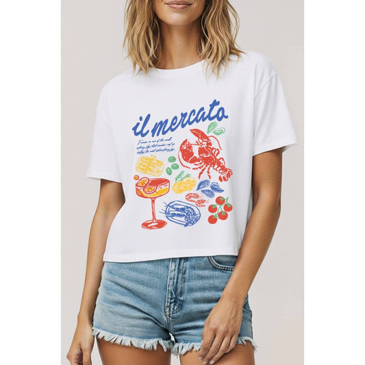 The Market Lobster Coastal Graphic Boxy Crop Top
