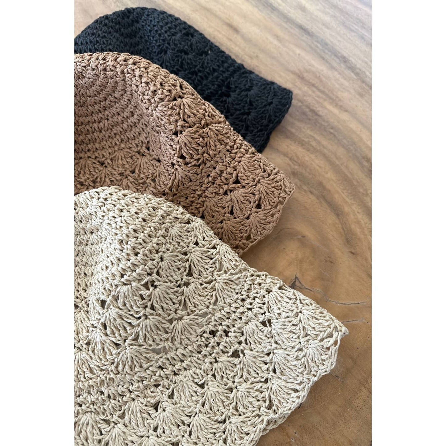 HANDMADE CROCHET FOLDABLE STRAW BUCKET HAT