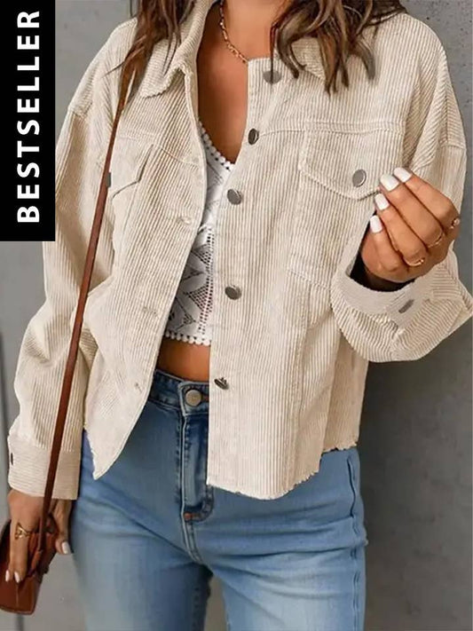 Corduroy Button Front Shacket with Flap Pockets