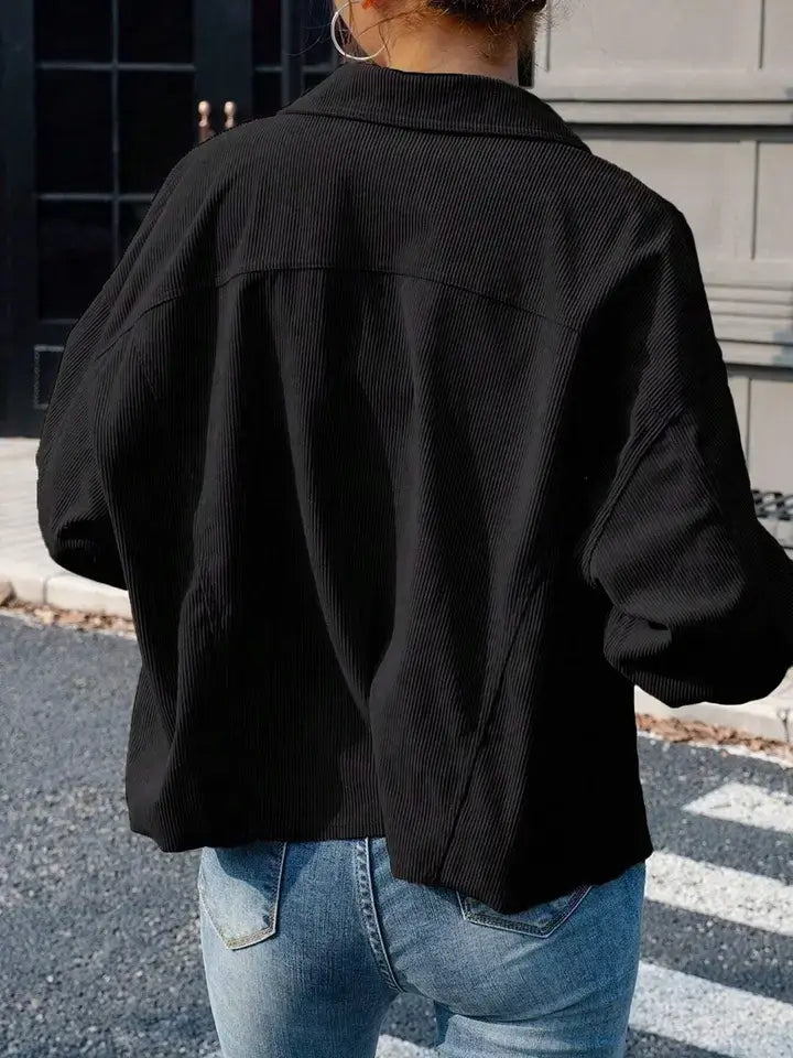 Corduroy Button Front Shacket with Flap Pockets