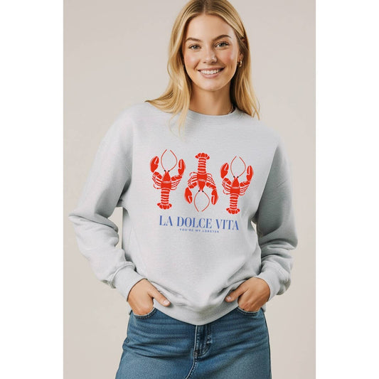 The Sweet Life Lobster Coastal Graphic Fleece Sweatshirt