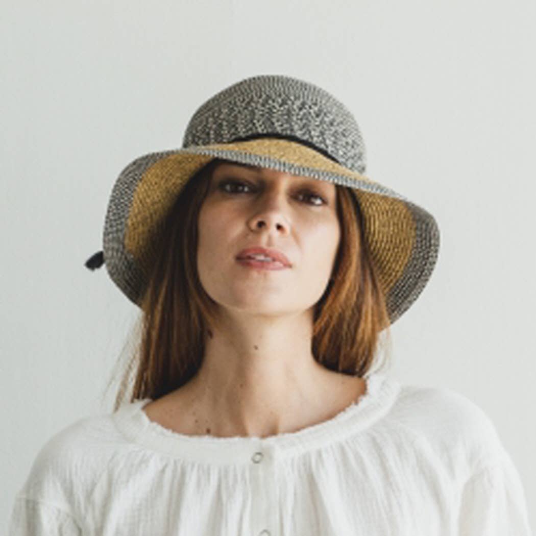 Bestselling summer bucket hat in mixed straws Lacy string ba