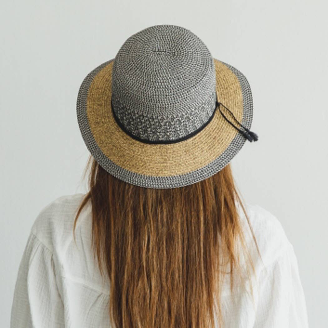 Bestselling summer bucket hat in mixed straws Lacy string ba