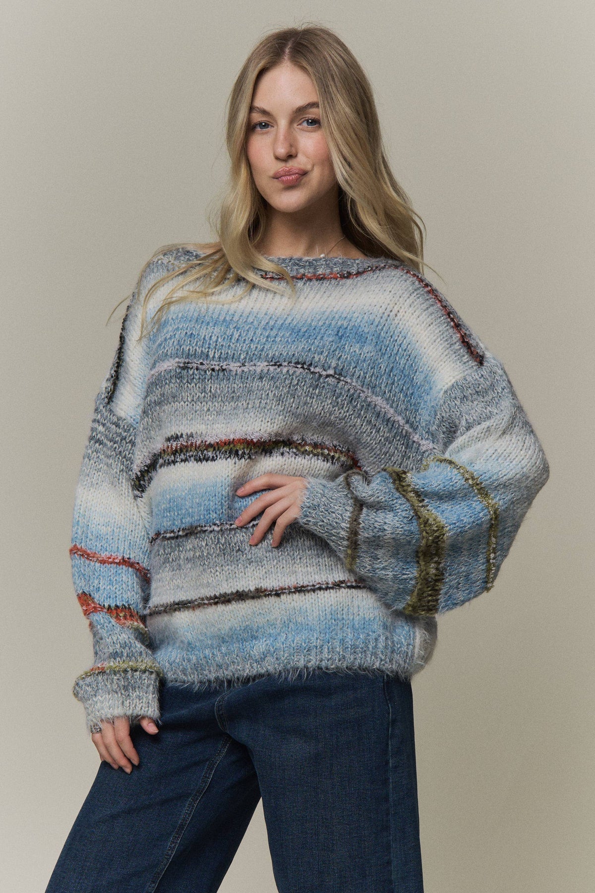 MULTICOLOR STRIPED KNIT SWEATER- CESW4456