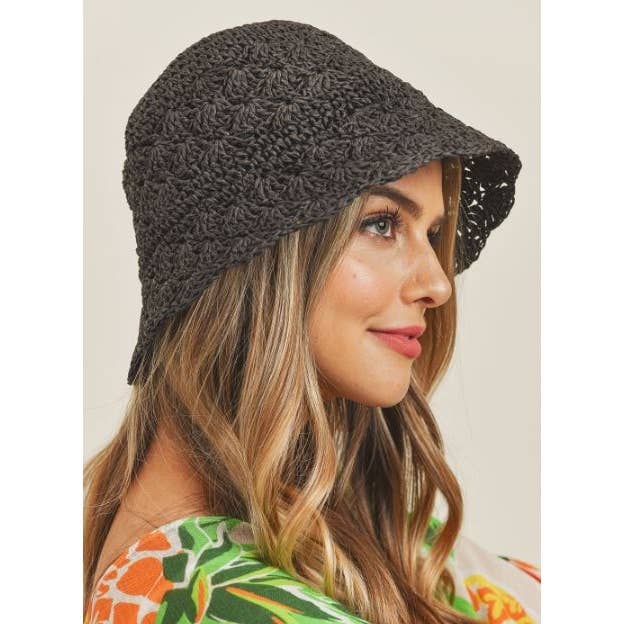 HANDMADE CROCHET FOLDABLE STRAW BUCKET HAT