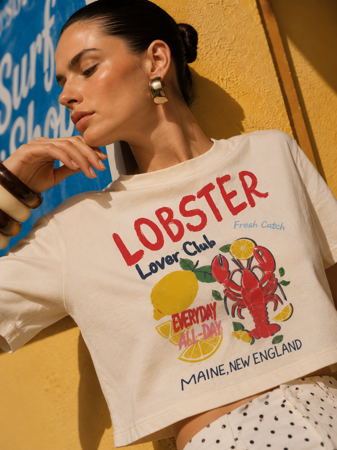 Lobster Lover Club Ivory Cropped T-Shirt