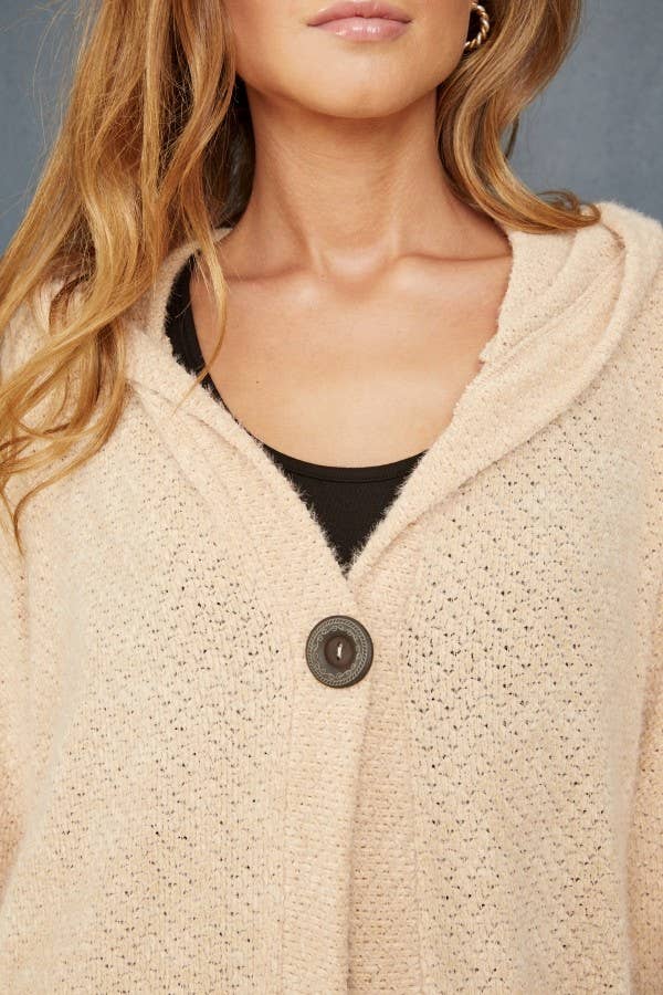 Soft Popcorn Knit Hooded Button-Up Cardigan with Pockets