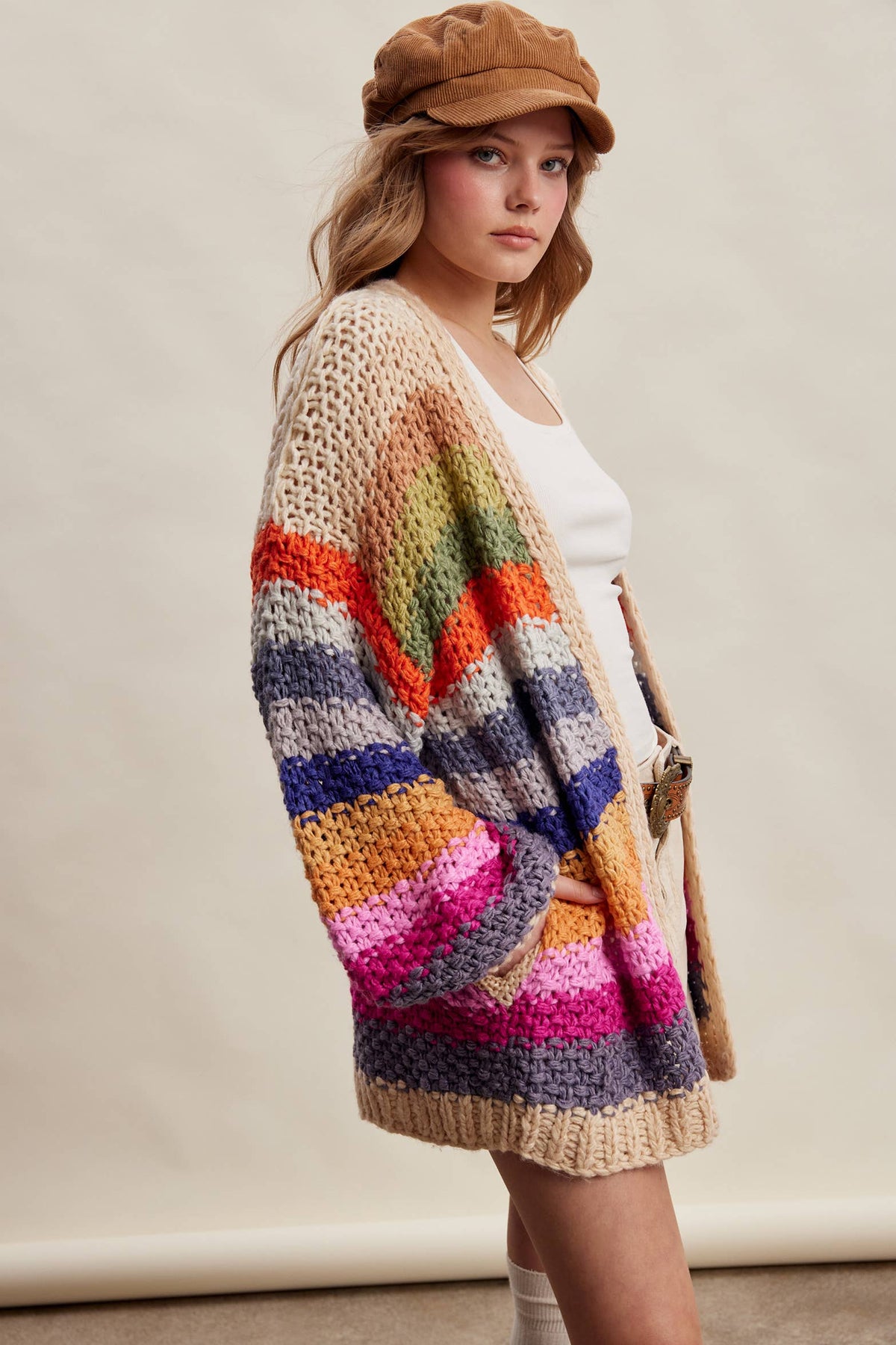 Rainbow Hand-Crochet Open Cardigan LSW0620