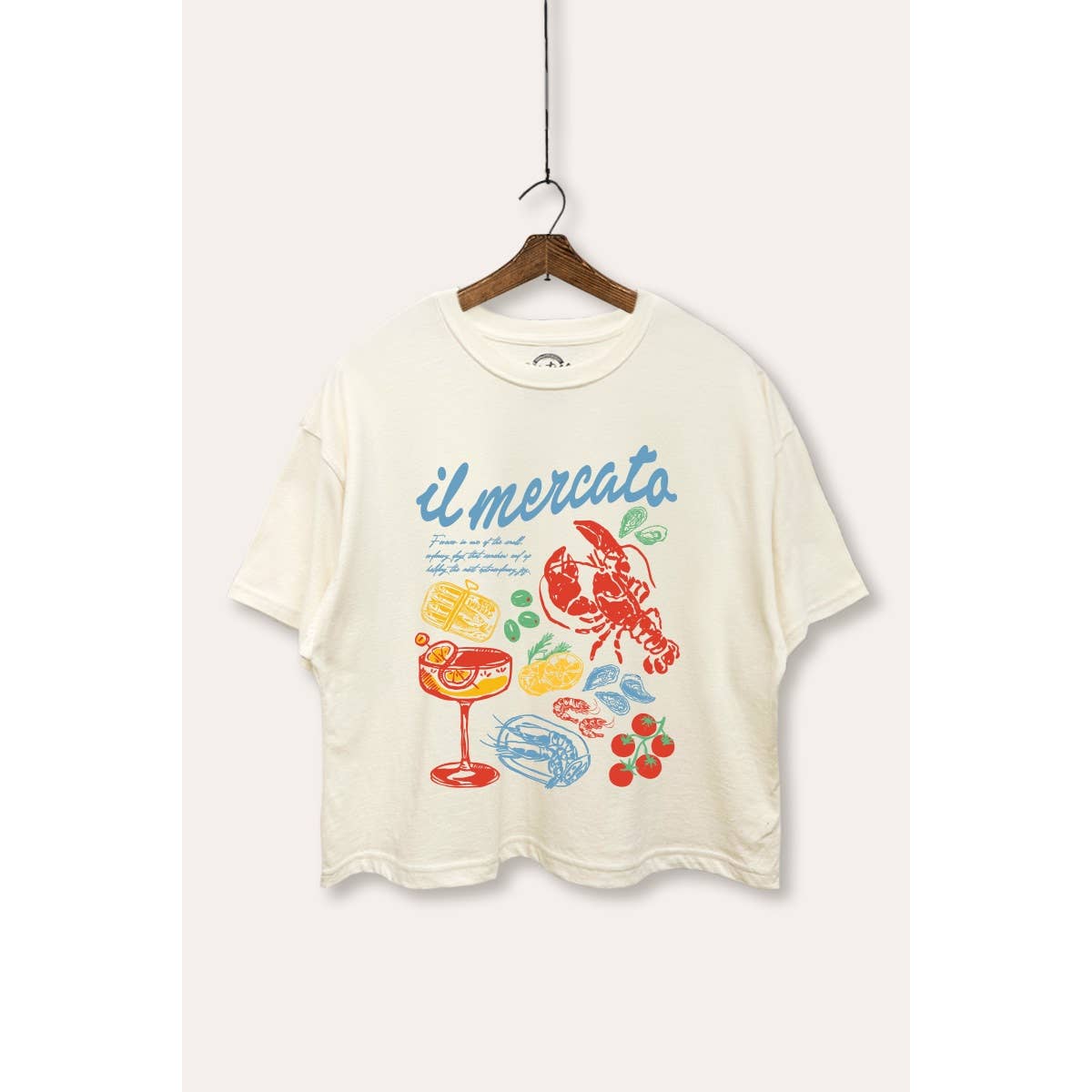 The Market Lobster Coastal Graphic Boxy Crop Top