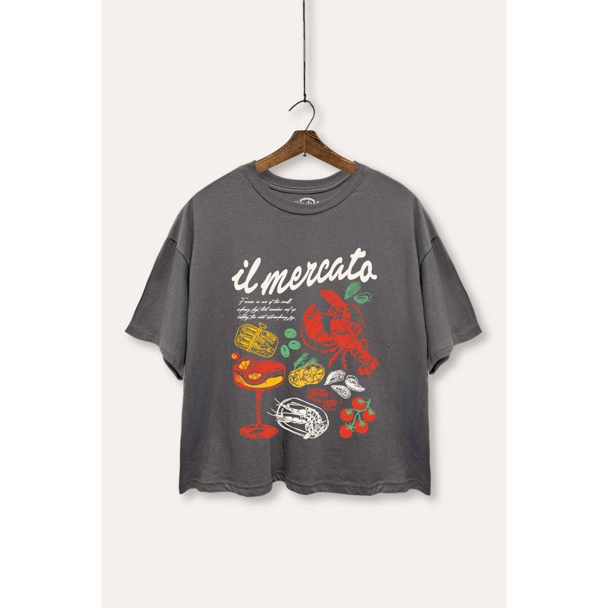 The Market Lobster Coastal Graphic Boxy Crop Top