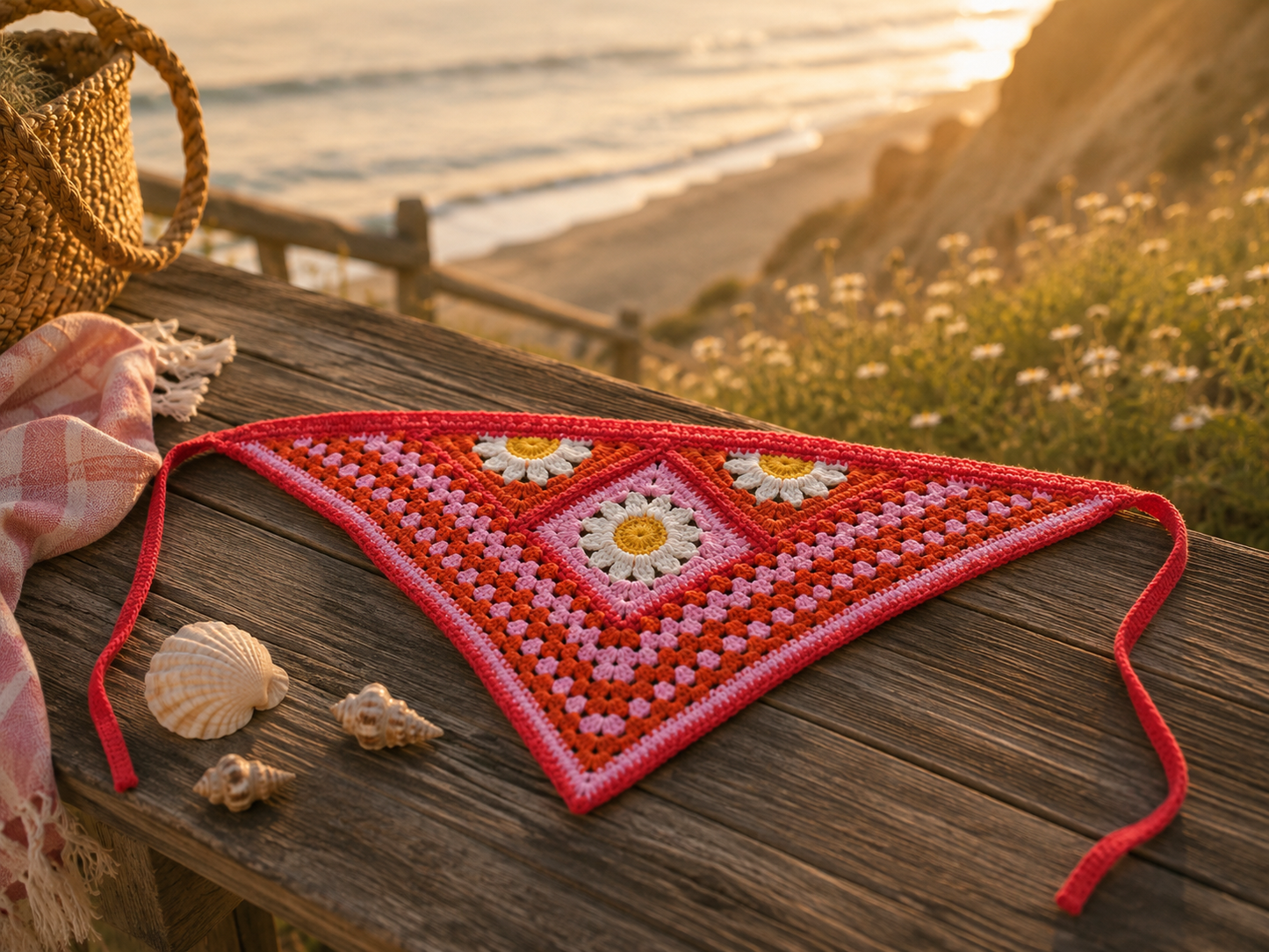 The Solflower Crochet Tie Scarf