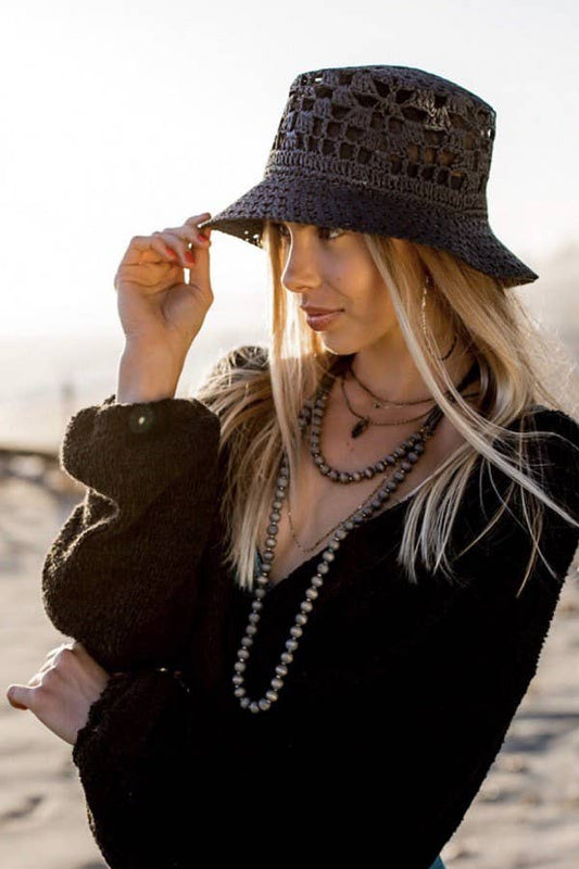 Hand Crocheted Paper Straw Bucket Hat