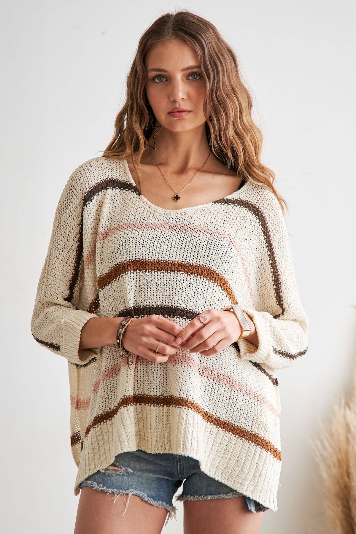 MULTI COLOR STRIP BOAT NECK SWEATER - CESW2518