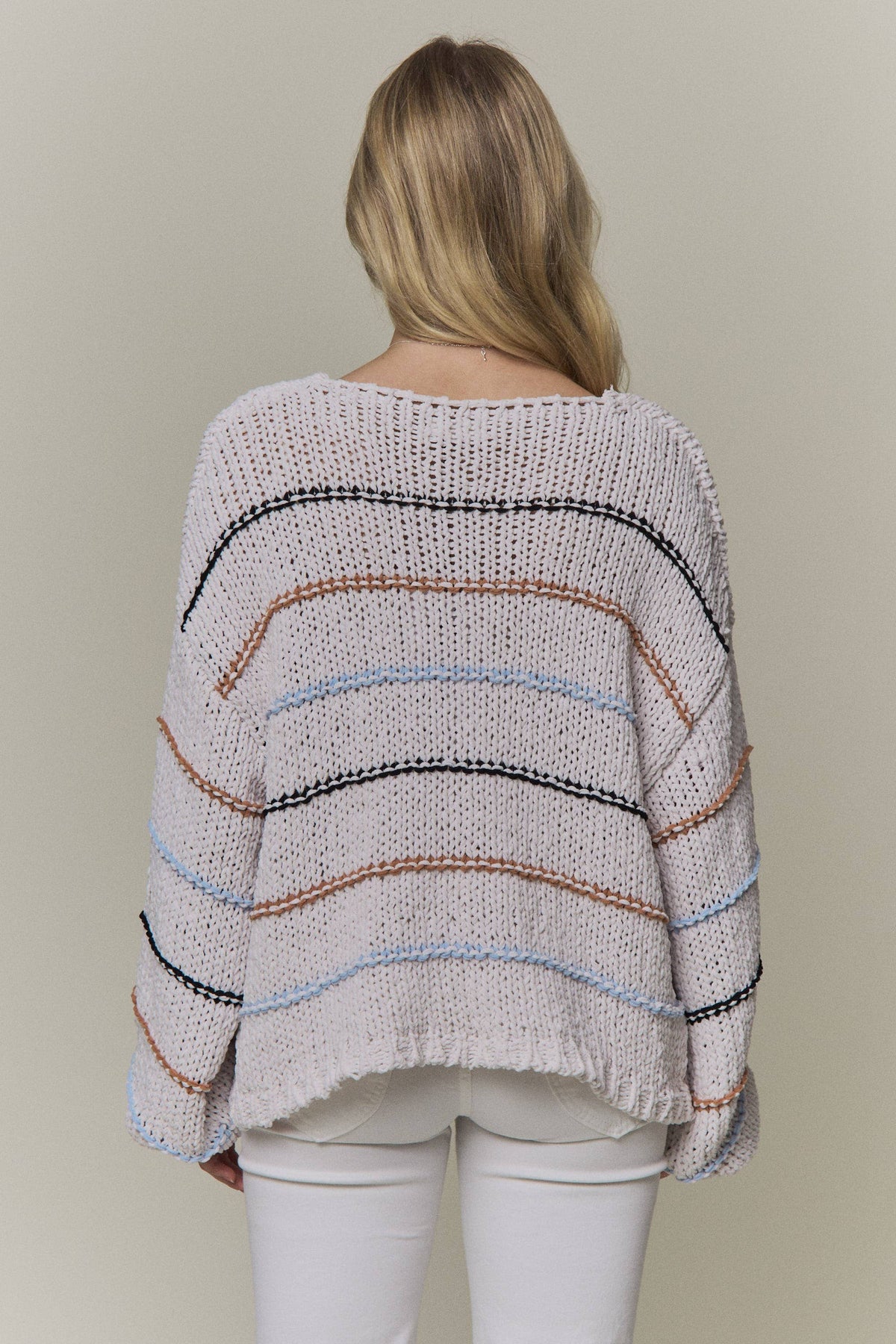 RELAXED STRIPED CHUNKY KNIT SWEATER - CESW4426