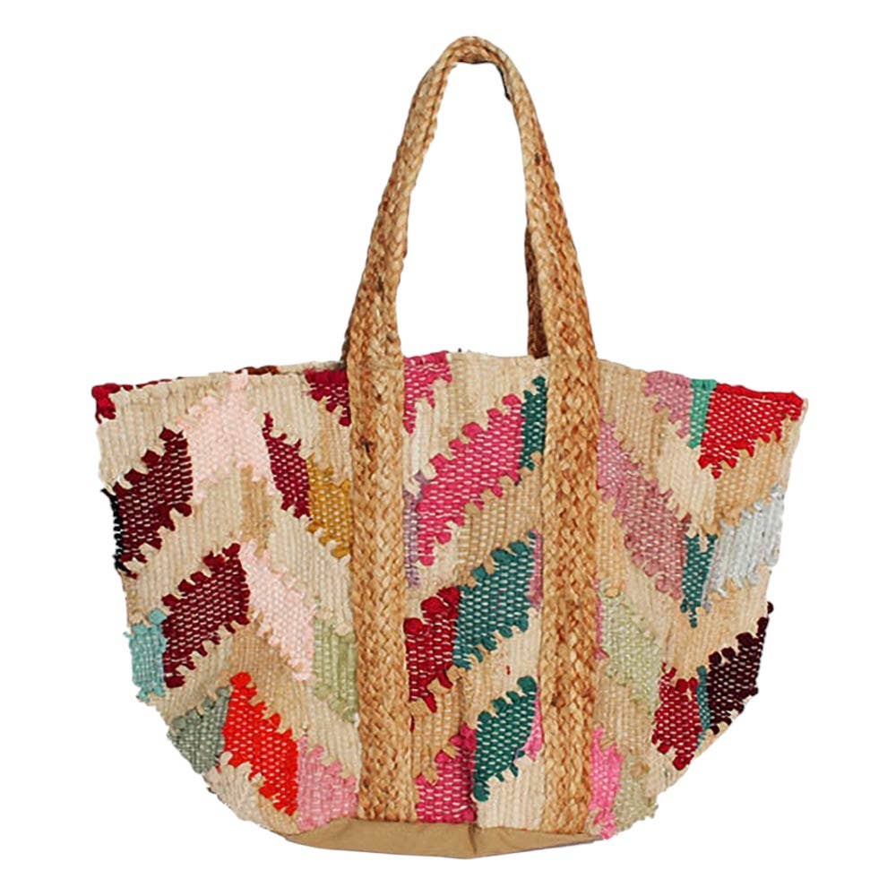 Oversized Boho Woven Chevron Pattern Carryall Shoulder Tote Bag