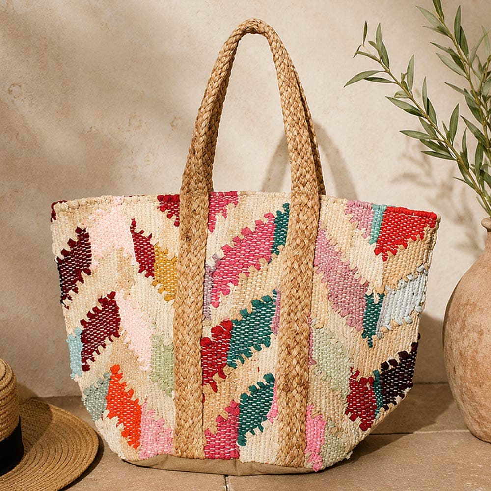 Oversized Boho Woven Chevron Pattern Carryall Shoulder Tote Bag