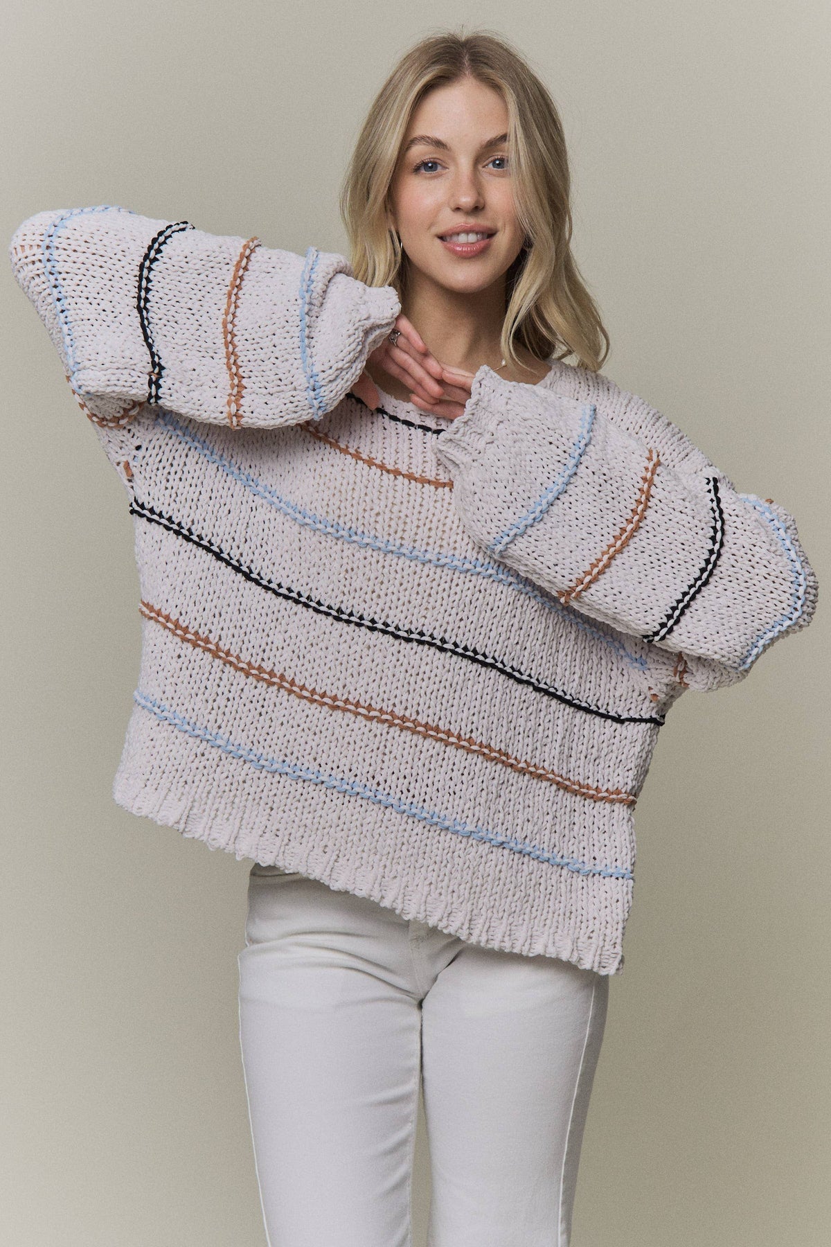 RELAXED STRIPED CHUNKY KNIT SWEATER - CESW4426