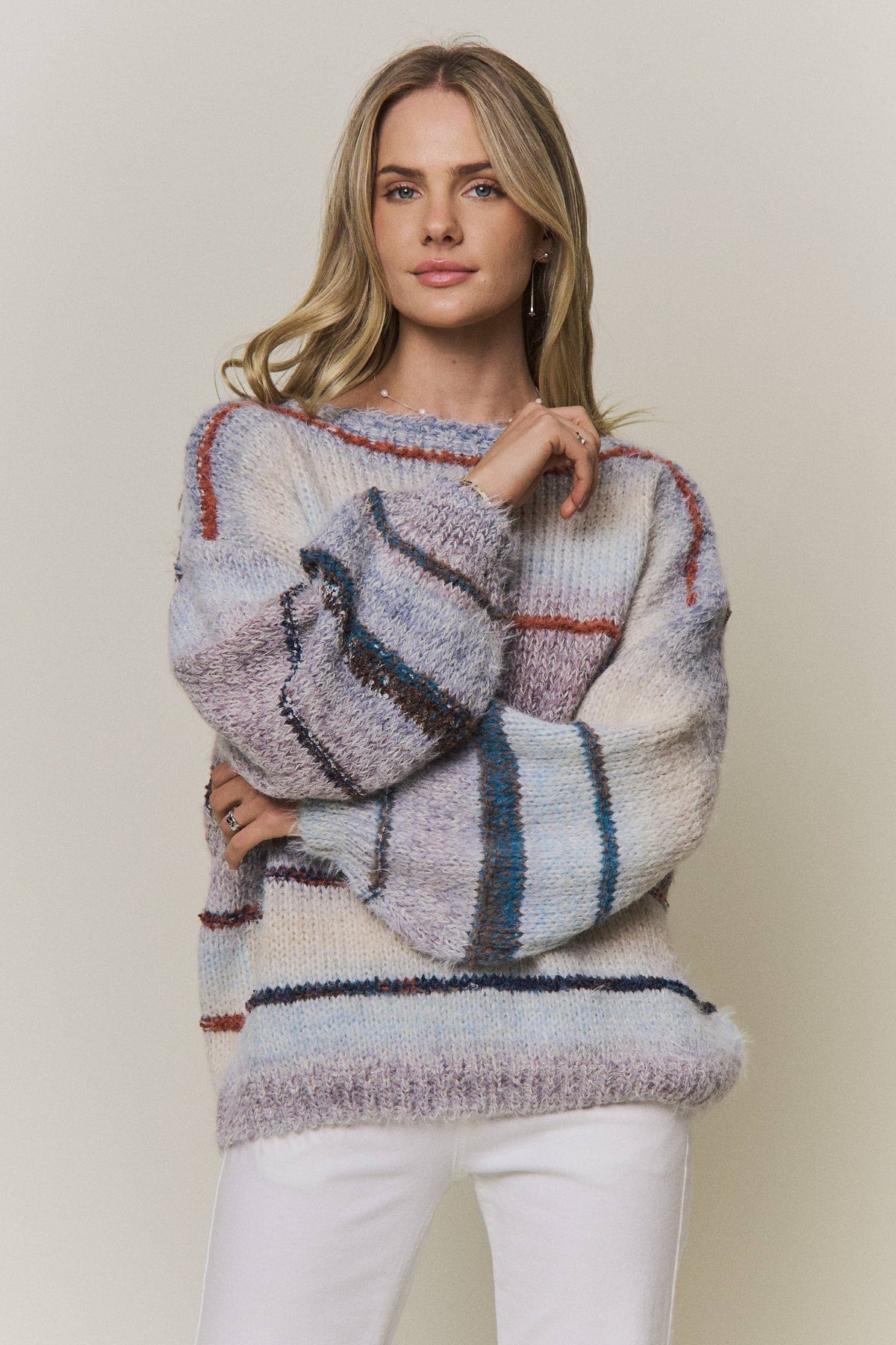 MULTICOLOR STRIPED KNIT SWEATER- CESW4456