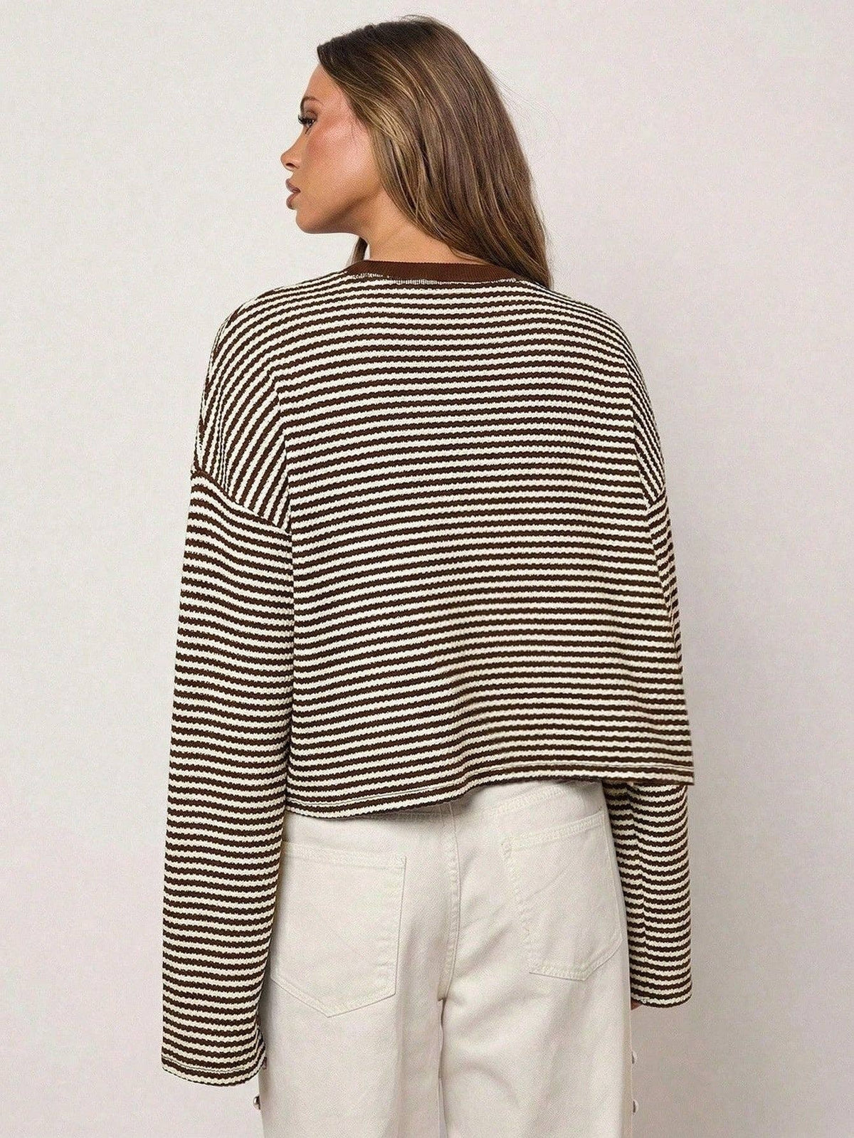 Striped Knit Sweater Long Sleeve Oversized Casual Top