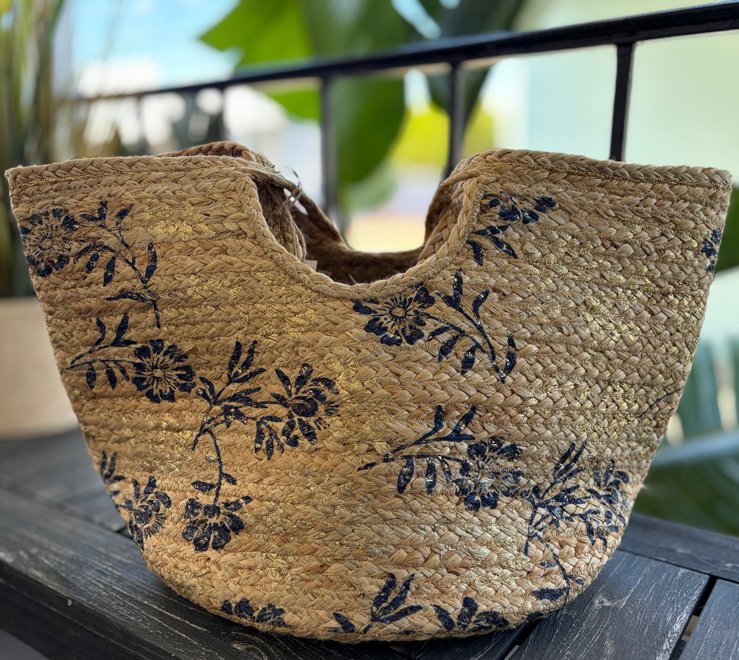 The Indigo Petal Straw Tote