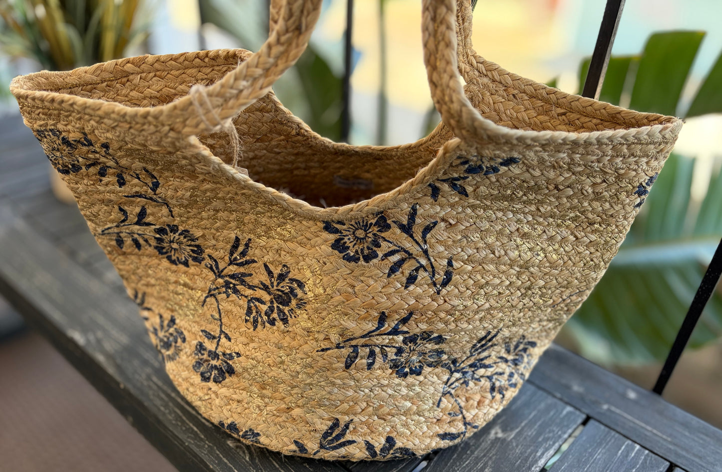 The Indigo Petal Straw Tote