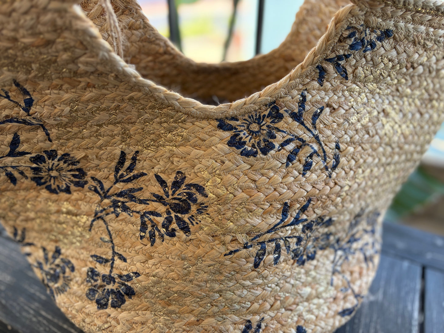 The Indigo Petal Straw Tote