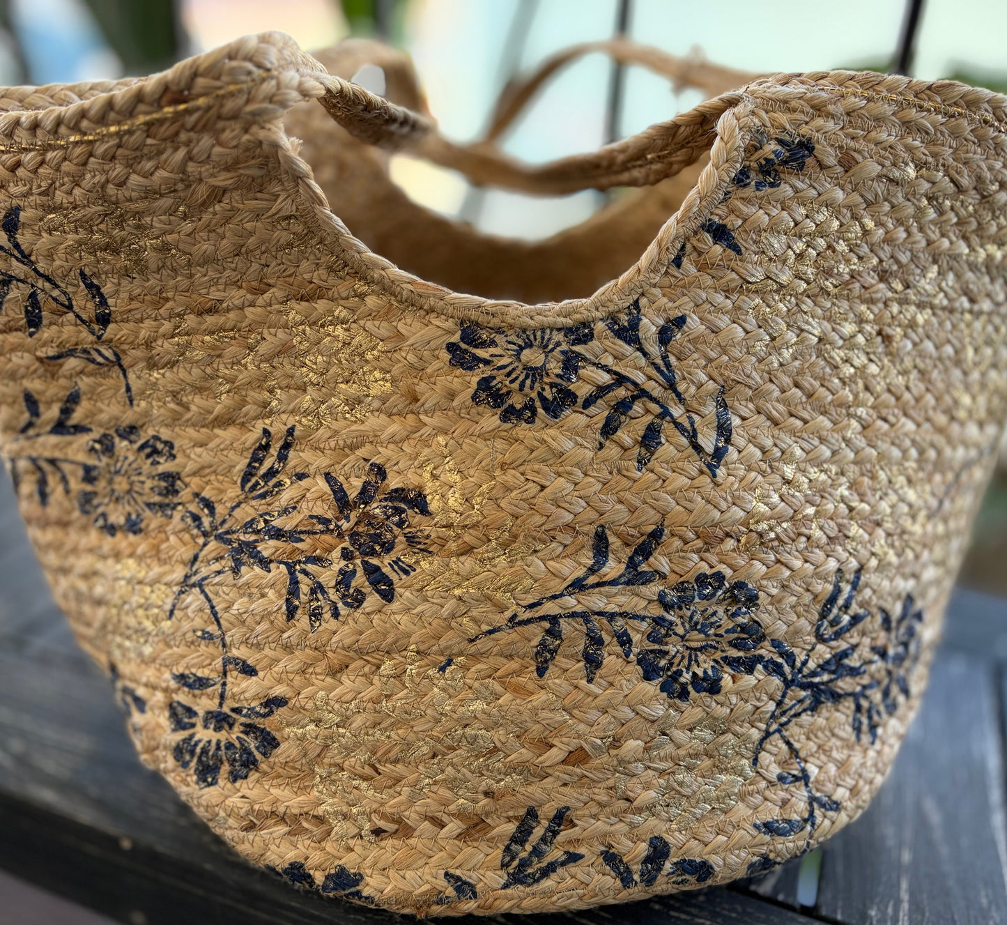 The Indigo Petal Straw Tote