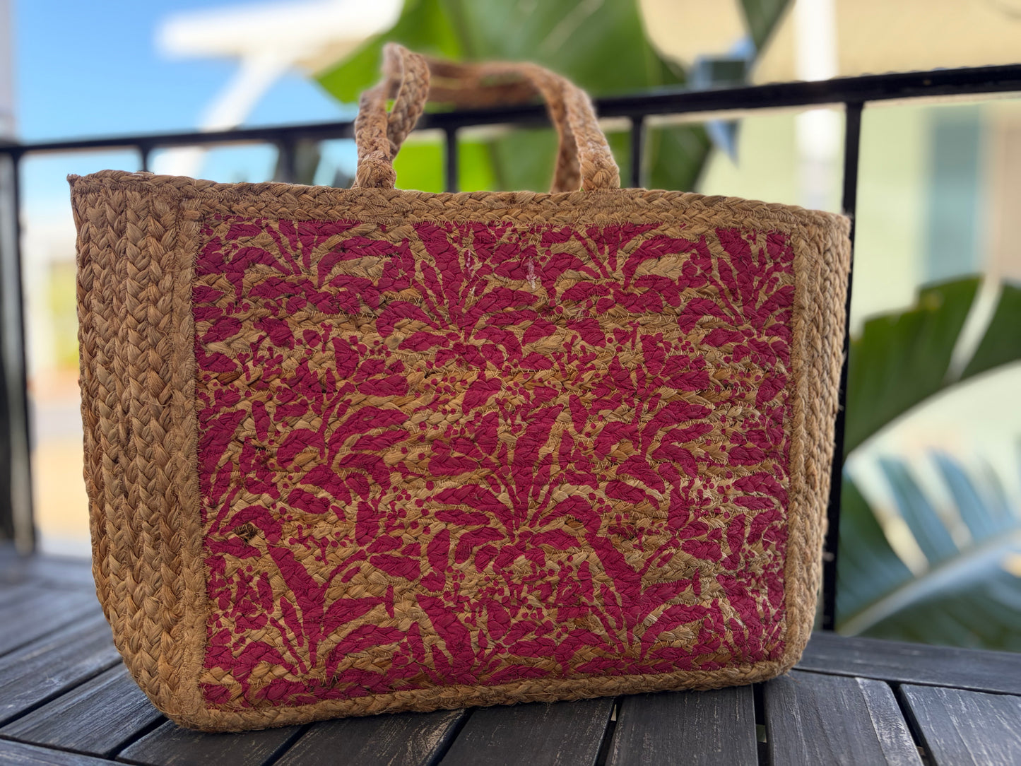 The Pink Palm Woven Tote
