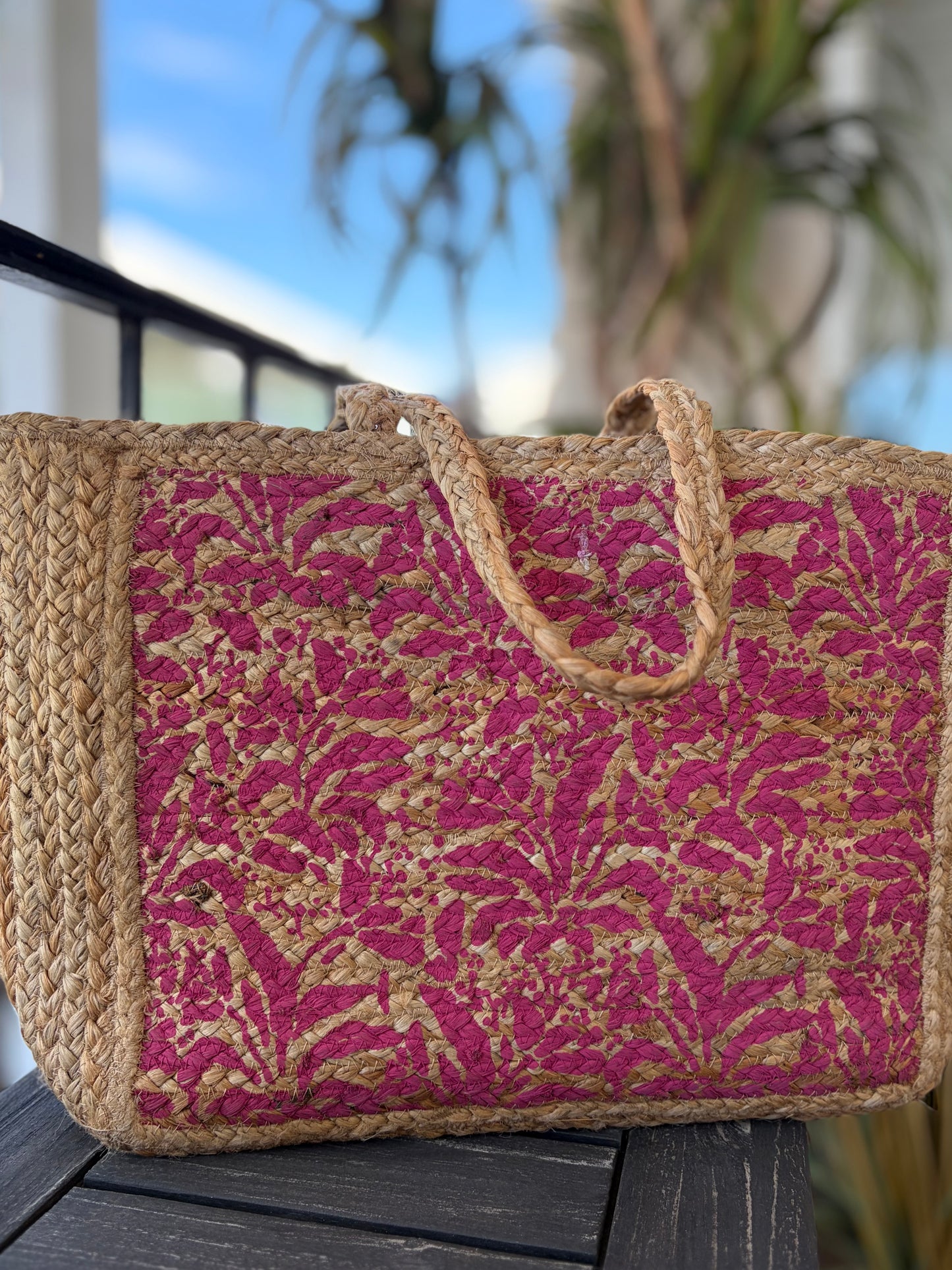 The Pink Palm Woven Tote