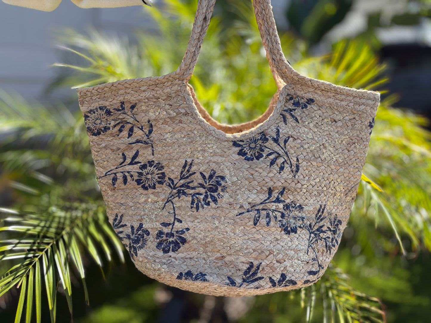 The Indigo Petal Straw Tote