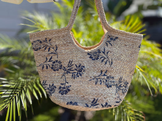 The Indigo Petal Straw Tote