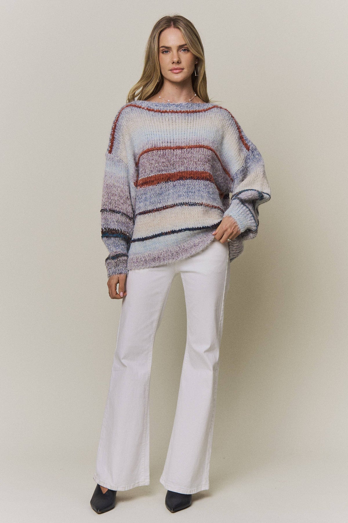 MULTICOLOR STRIPED KNIT SWEATER- CESW4456