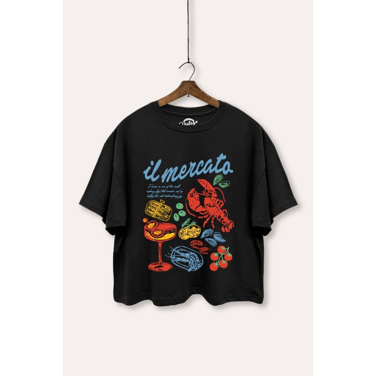 The Market Lobster Coastal Graphic Boxy Crop Top