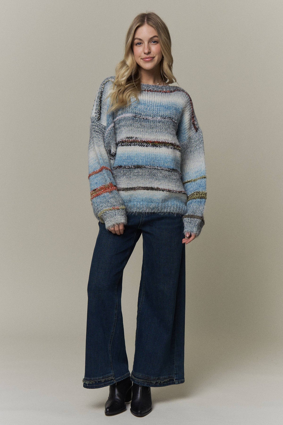 MULTICOLOR STRIPED KNIT SWEATER- CESW4456