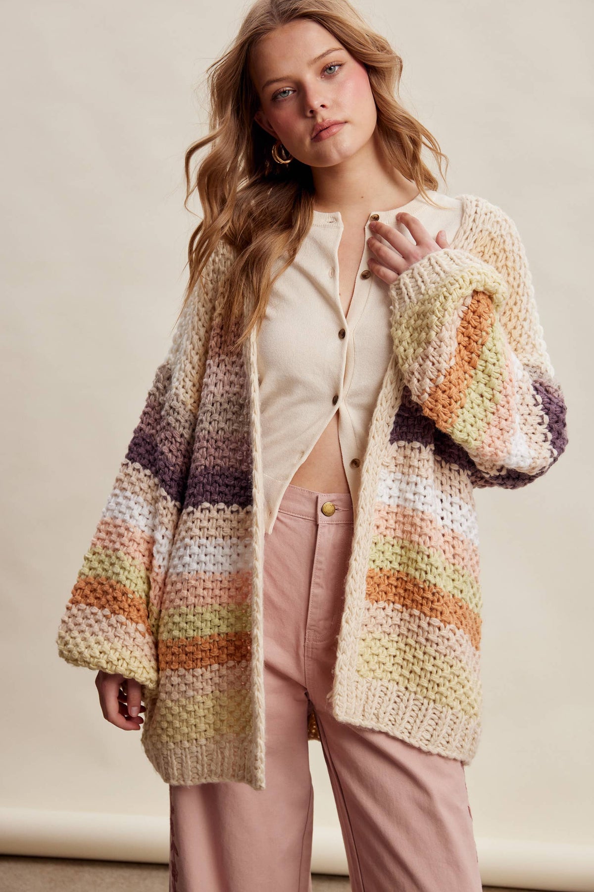 Rainbow Hand-Crochet Open Cardigan LSW0620
