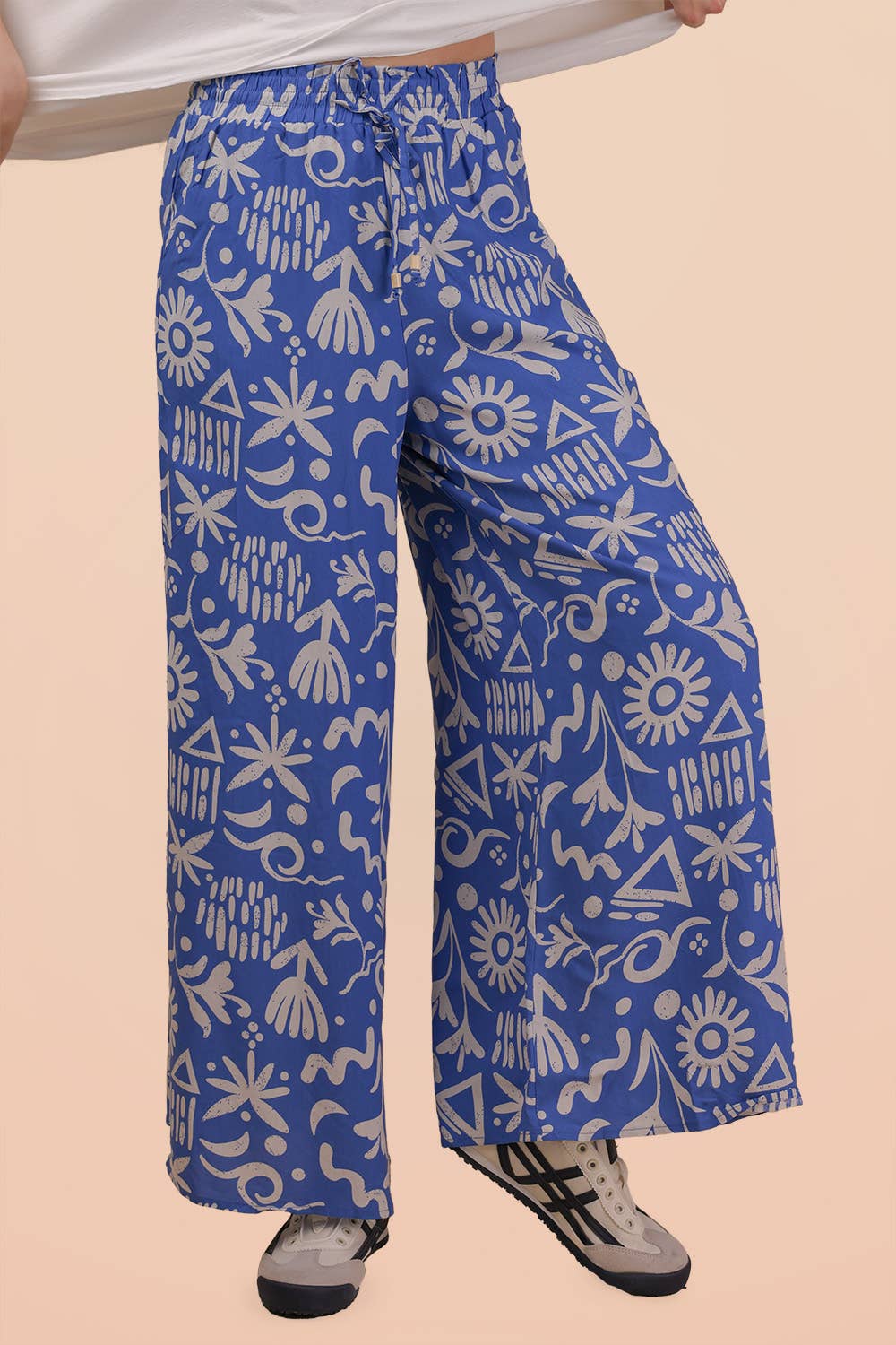 NP70715-Printed Wide Leg Long Pants