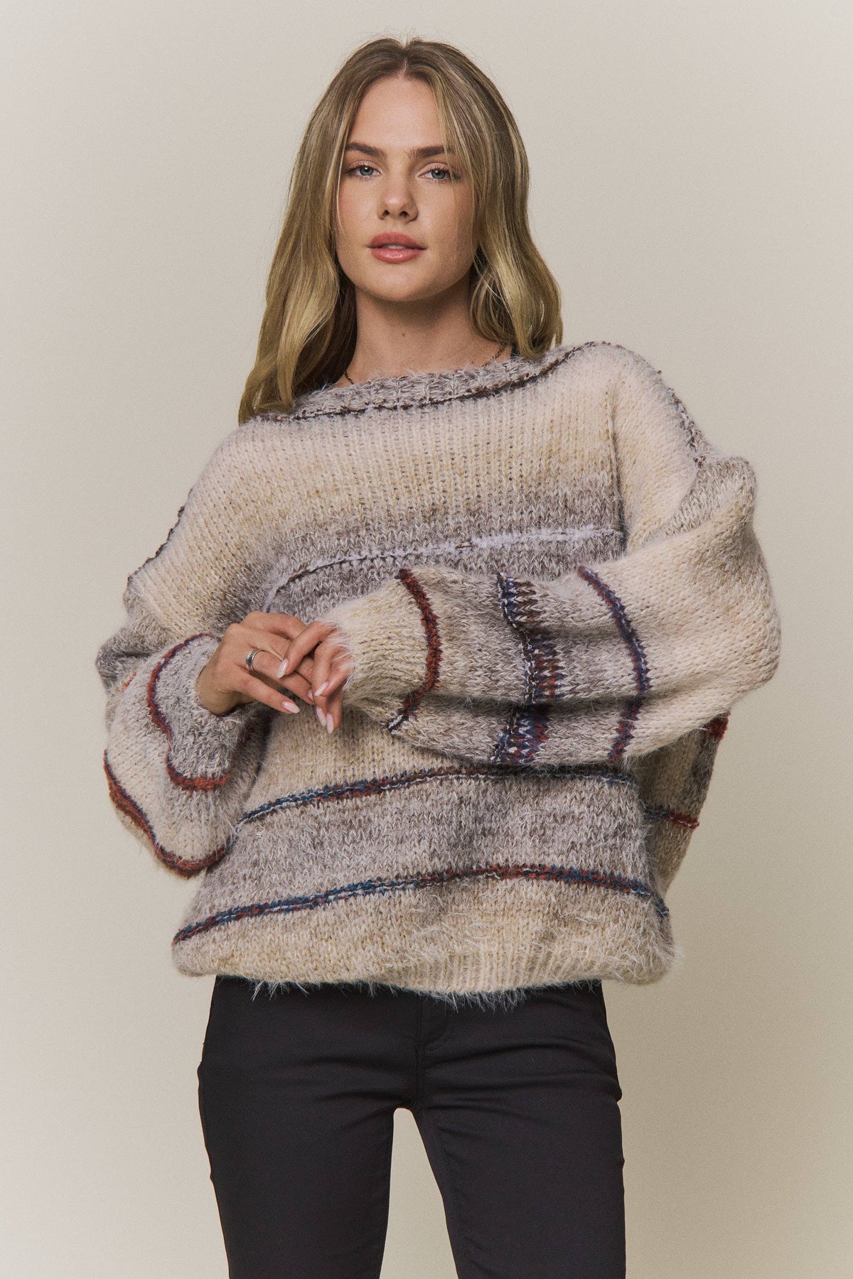 MULTICOLOR STRIPED KNIT SWEATER- CESW4456