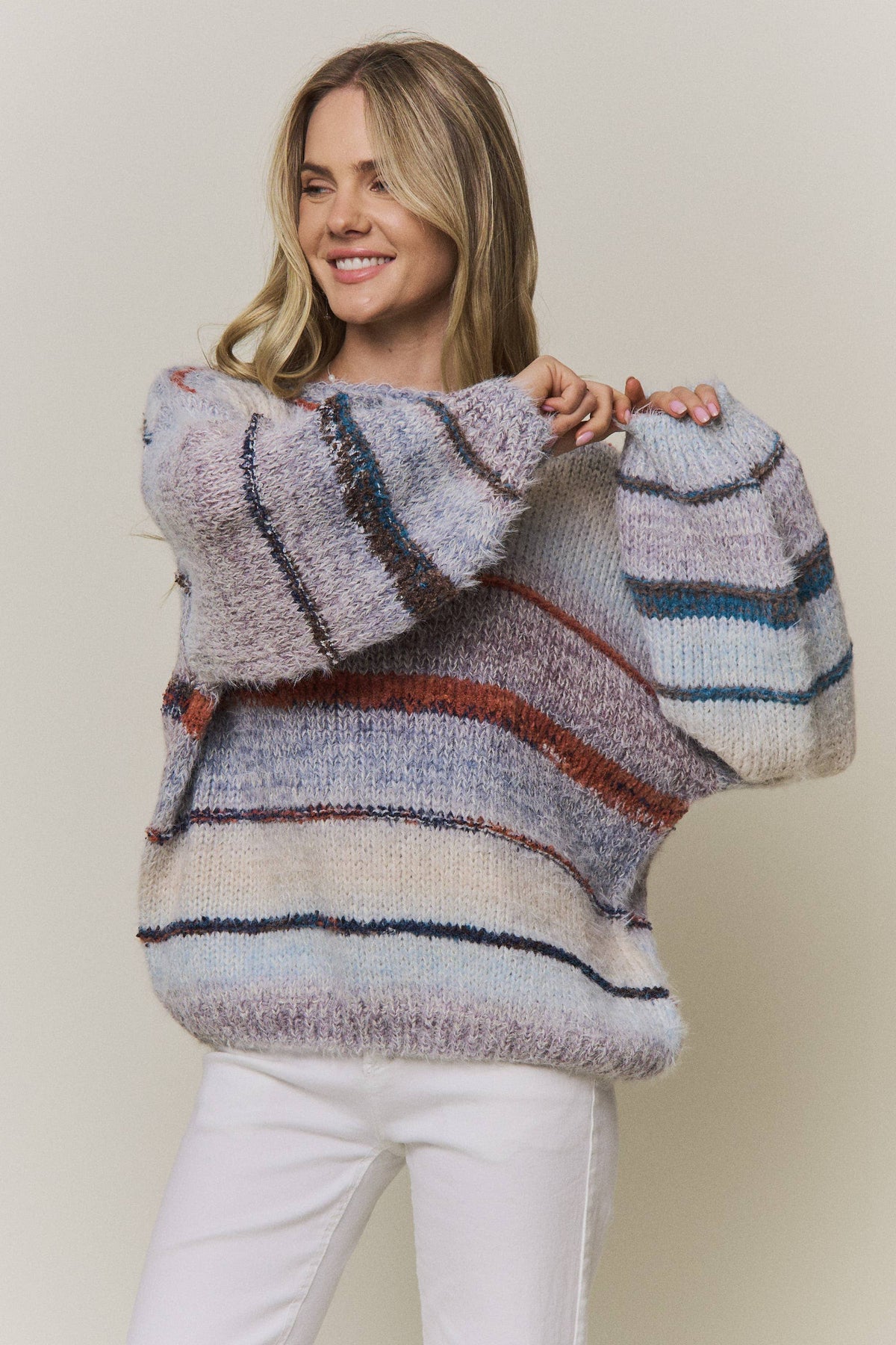 MULTICOLOR STRIPED KNIT SWEATER- CESW4456