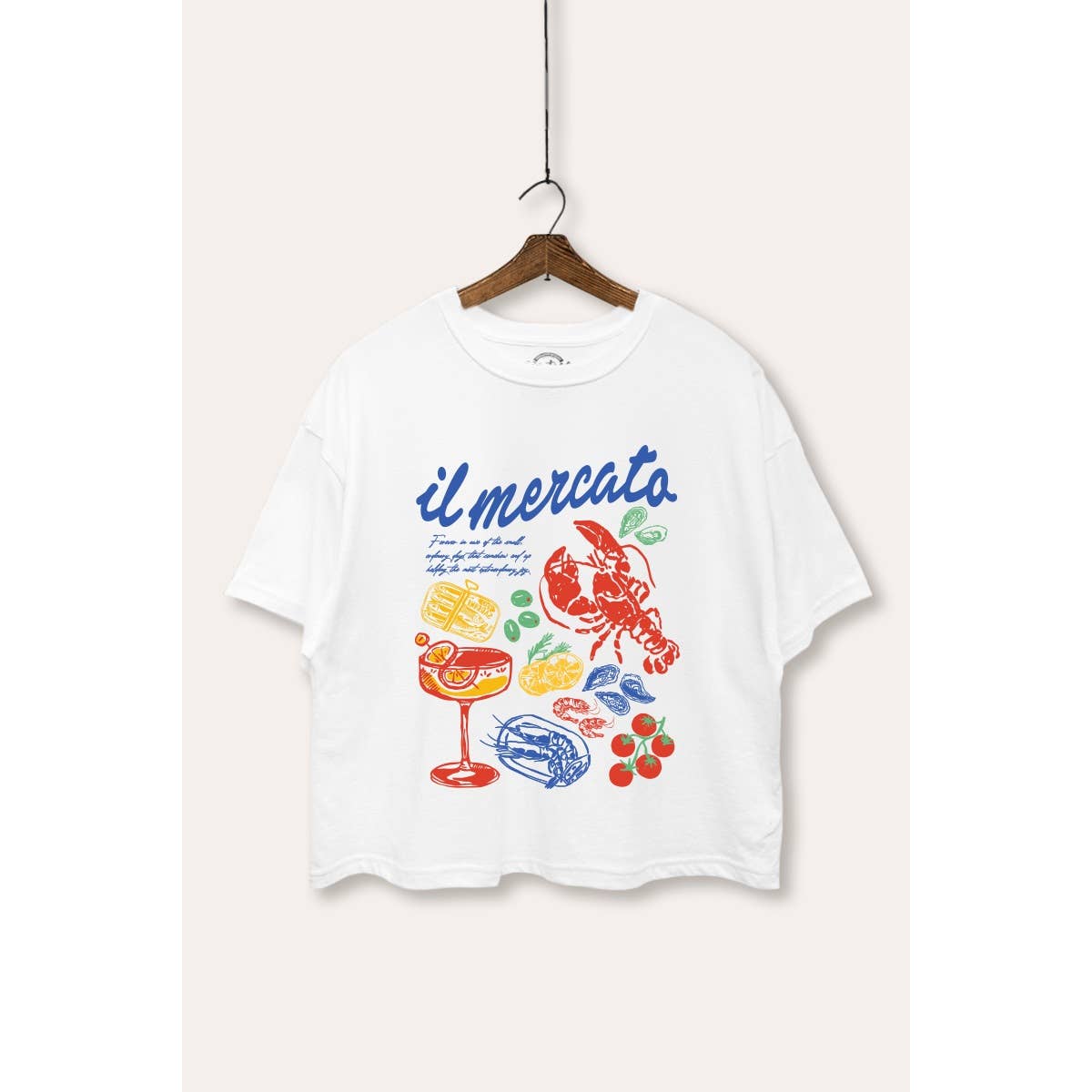 The Market Lobster Coastal Graphic Boxy Crop Top