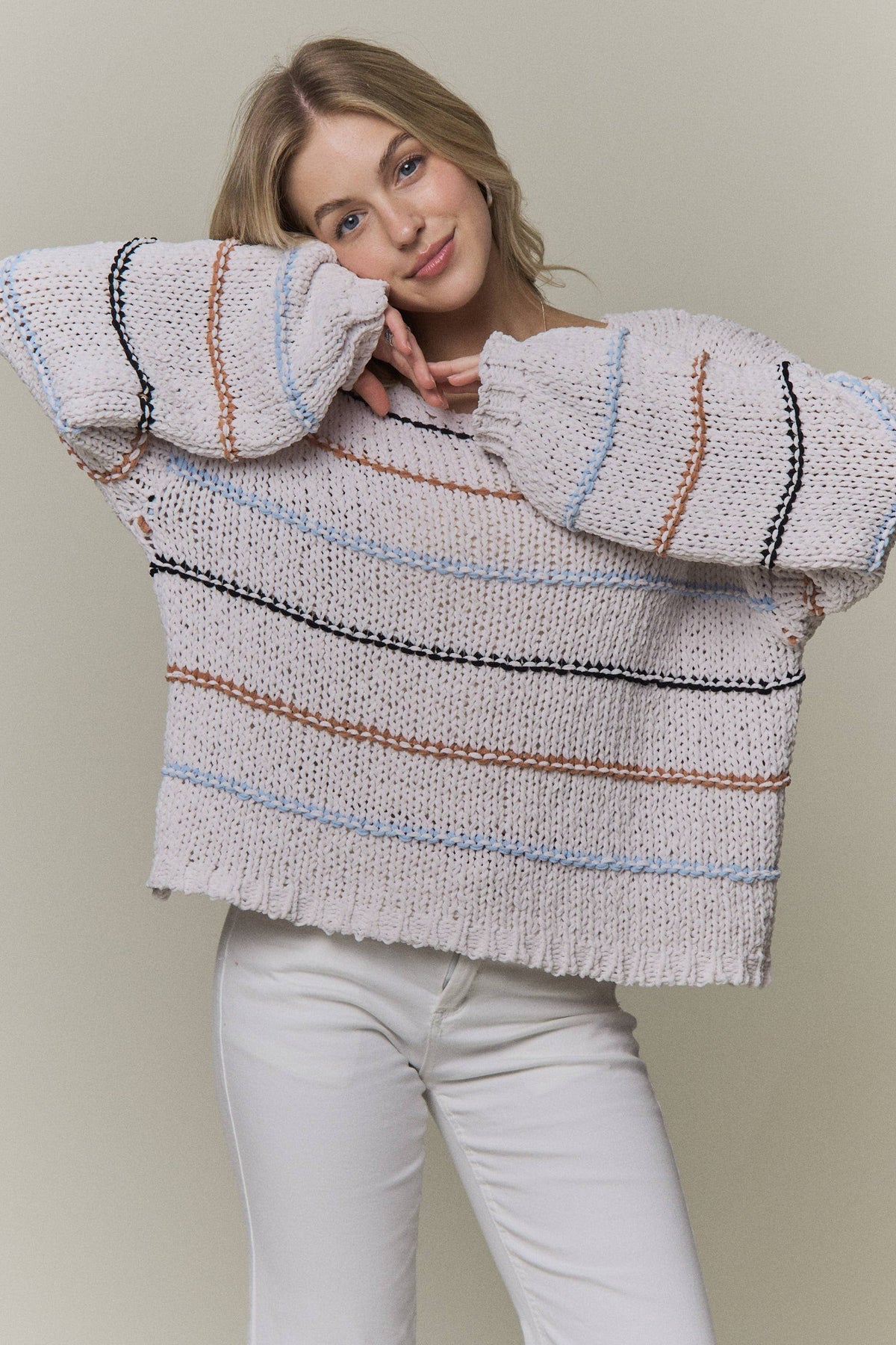 RELAXED STRIPED CHUNKY KNIT SWEATER - CESW4426
