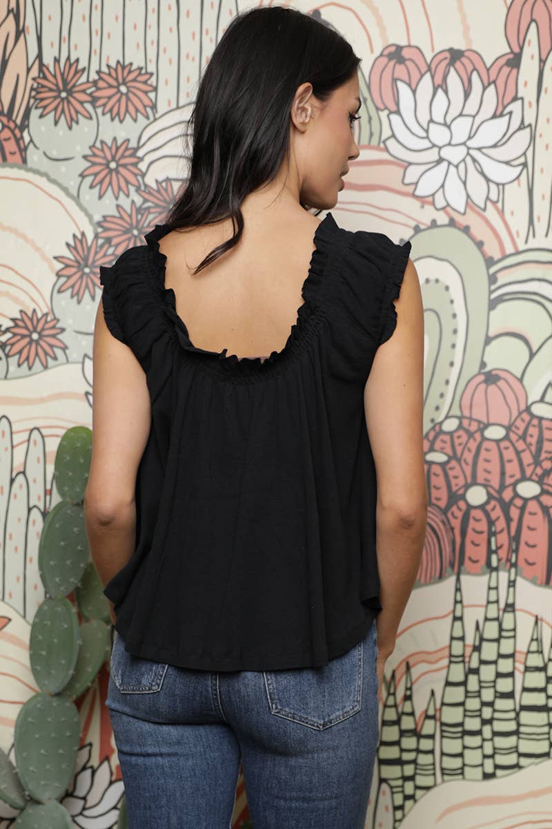 X2EG8-ASIS FLOWY CAP SLEEVE KNIT BABYDOLL TOP