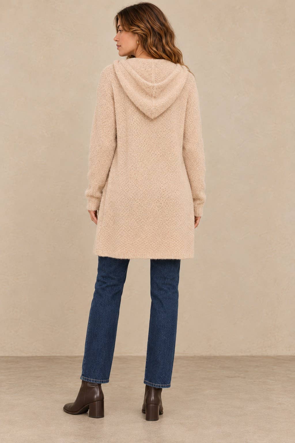 Soft Popcorn Knit Hooded Button-Up Cardigan with Pockets