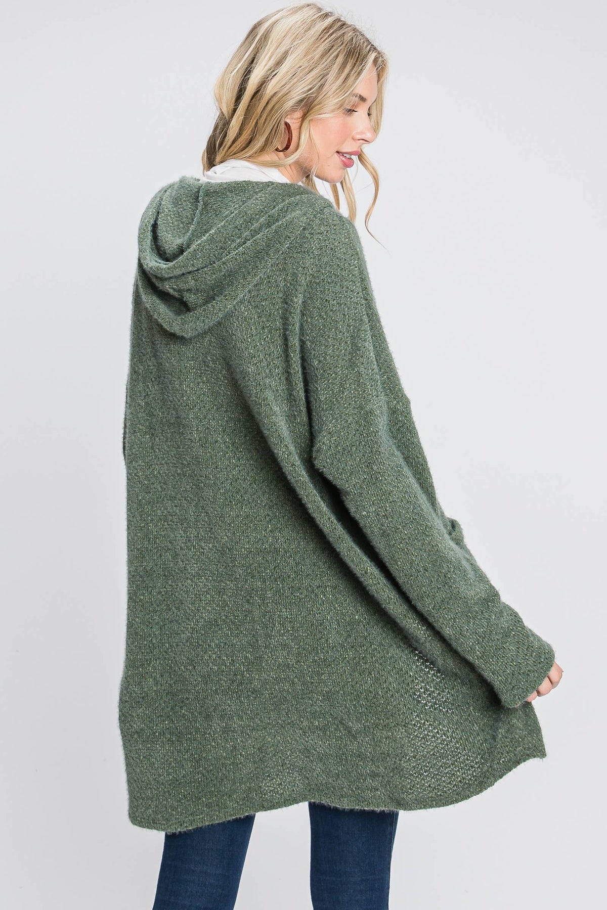Soft Popcorn Knit Hooded Button-Up Cardigan with Pockets