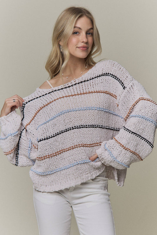 RELAXED STRIPED CHUNKY KNIT SWEATER - CESW4426