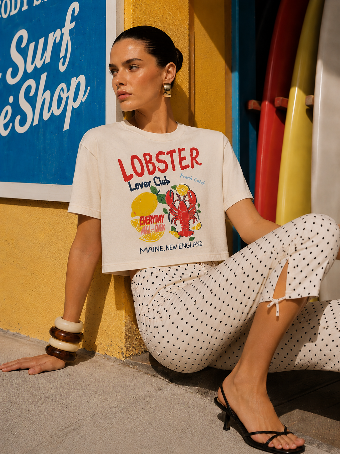 Lobster Lover Club Ivory Cropped T-Shirt